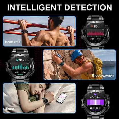 LIGE 1.53" HD Men Smart Watch With LED Flashlight Outdoor Sports IP68 Waterproof Fitness Tracker Bluetooth Call Smartwatch Man
