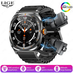 LIGE Headset Smart Watch 2 In 1 TWS Wireless Headphone BT Call Music Smartwatch Health Monitoring 400mAh Waterproof Sports Watch ryshop