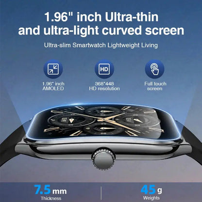 LIGE For HUAWEI Ultra-Thin Smart Watch 1.96" AMOLED Curved Screen Bluetooth Call Heart Rate Blood Pressure Men Women Smartwatch