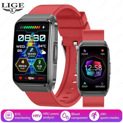 LIGE 2025 New AI Diagnosis Blood Lipids Uric Acid Body Composition Test Smart Watch Men ECG+PPG Bluetooth Call Health Smartwatch