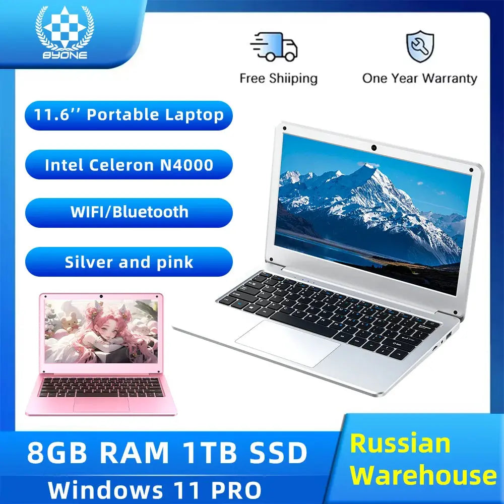 BYONE 11.6 Inch Mini Laptop - Pink Portable Ultraslim ryshop