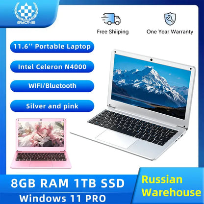 BYONE 11.6 Inch Mini Laptop - Pink Portable Ultraslim ryshop