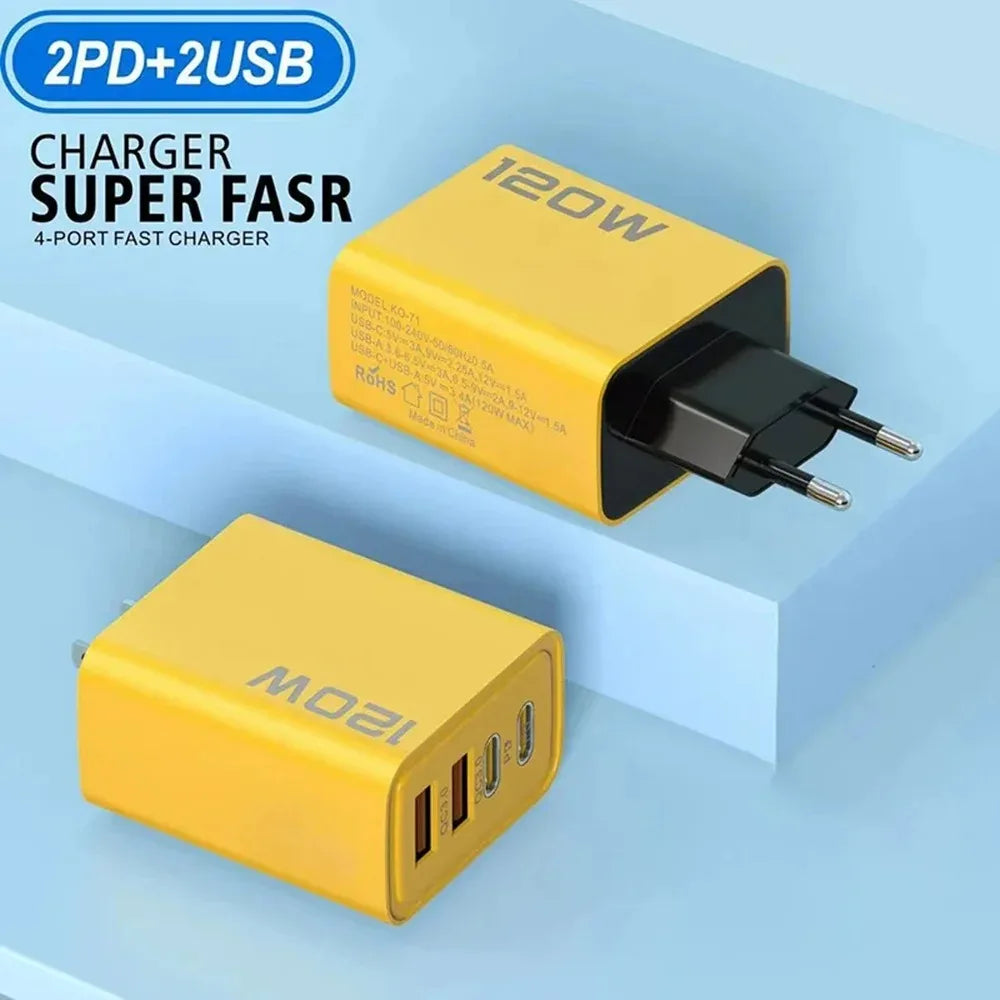 120W 4 Port USB Type C Charger - Fast Charging Adapter for All Devices ryshop