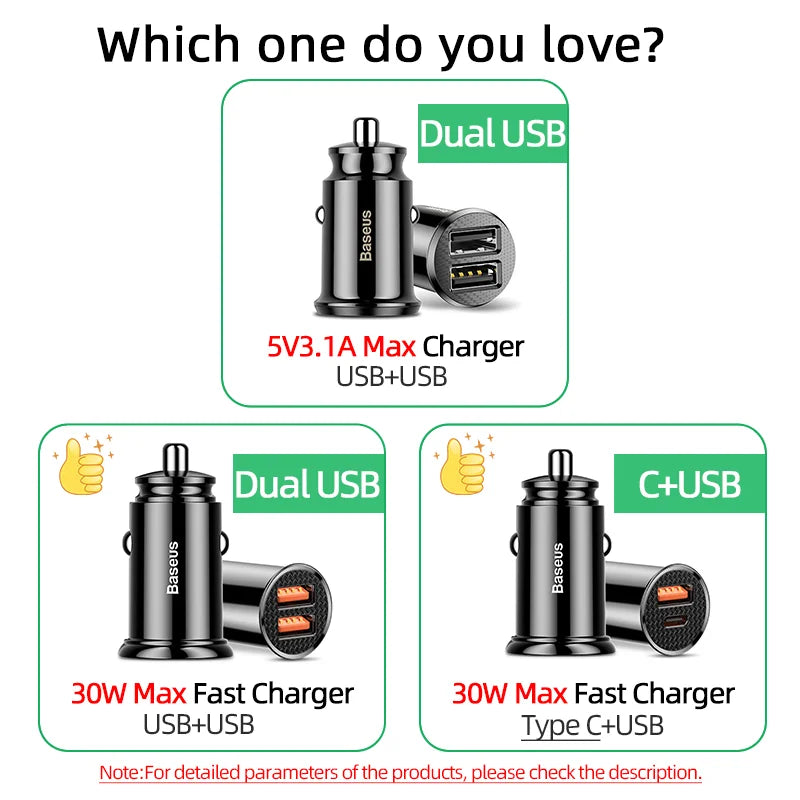 Baseus USB Car Charger Quick Charge 4.0 - 30W Fast Car USB Charger ryshop