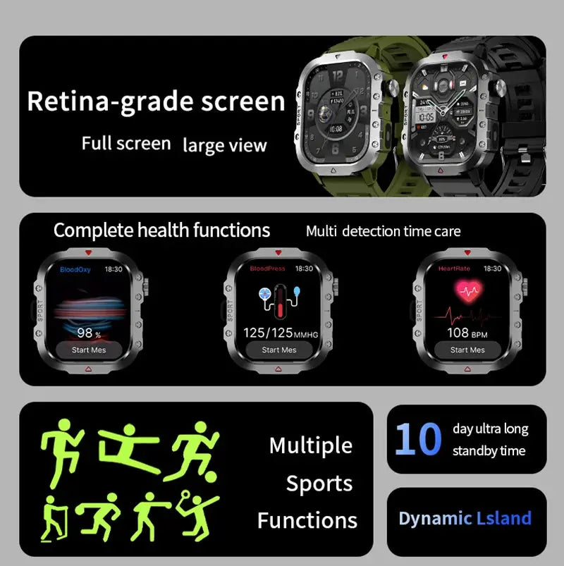 LAXASFIT 2025 Rugged Military Smart Watch for Men ryshop
