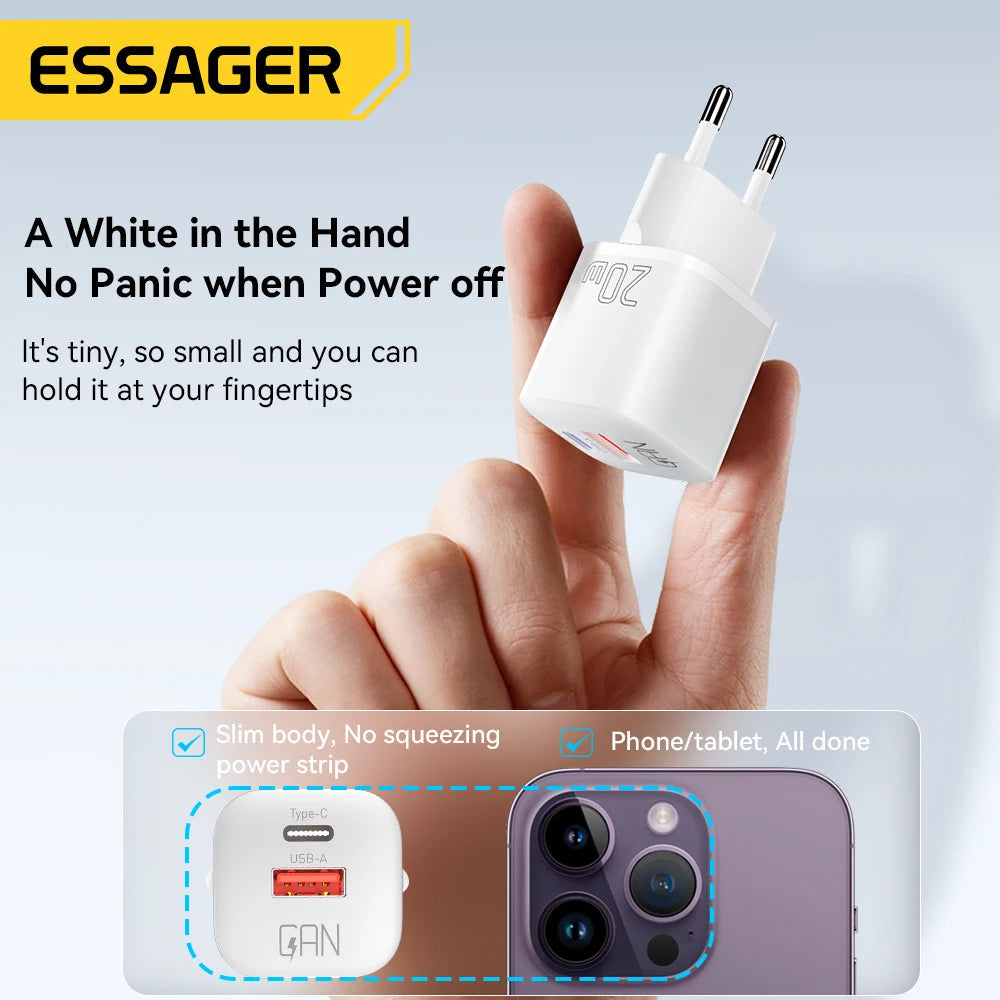 Essager 20W GaN USB Type C Charger - Fast Charge for Phones and Tablets ryshop