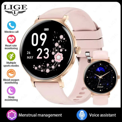 LIGE New 8mm Ultra Slim 1.27" HD Smart Watch Women Heart Rate Female Menstrual Period Health Monitor BT Call Fashion Smartwatch