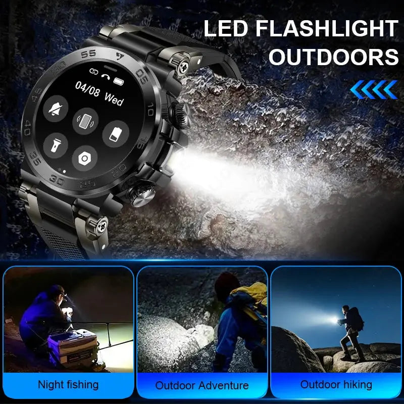 LIGE 1.53" HD Men Smart Watch With LED Flashlight Outdoor Sports IP68 Waterproof Fitness Tracker Bluetooth Call Smartwatch Man