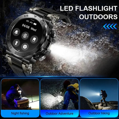 LIGE 1.53" HD Men Smart Watch With LED Flashlight Outdoor Sports IP68 Waterproof Fitness Tracker Bluetooth Call Smartwatch Man