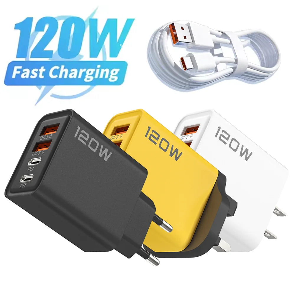 120W 4 Port USB Type C Charger - Fast Charging Adapter for All Devices ryshop