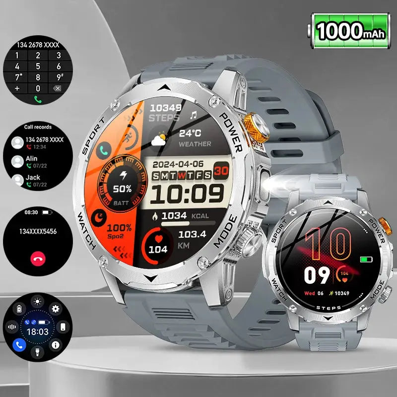 LIGE New Military Outdoor Sport Smart Watch Men Flashlight IP68 Waterproof 1.7" HD Wireless Call Smartwatch 1000mAh Big Battery ryshop
