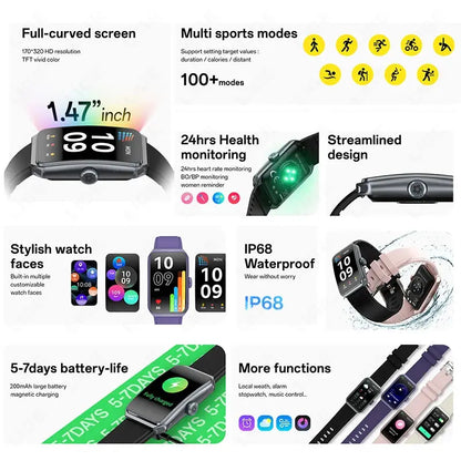 LIGE 2025 New 1.47" HD Curved Screen Smartwatch Men Women Bluetooth Call AI Voice Fitness Tracker Smart Watch For Android IOS