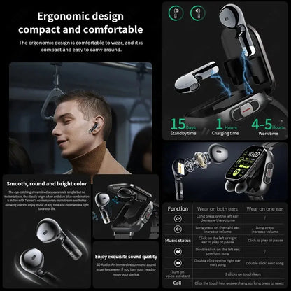 LIGE New 2 In 1 TWS Smart Watch With Earbuds Heart Rate NFC Bluetooth Call Music Play Sports Fitness Earphone Smartwatch Men