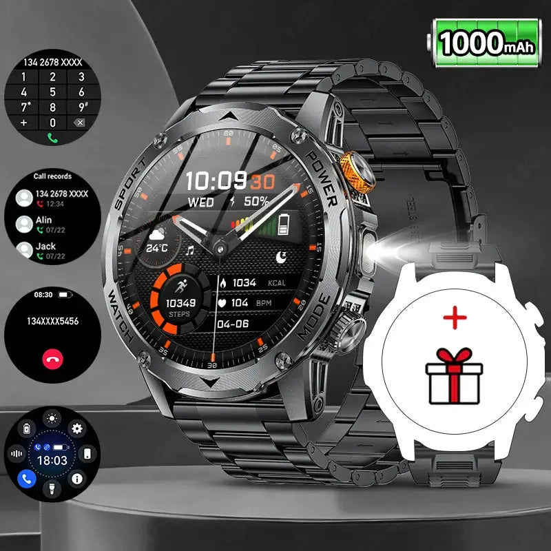 LIGE New Military Outdoor Sport Smart Watch Men Flashlight IP68 Waterproof 1.7" HD Wireless Call Smartwatch 1000mAh Big Battery ryshop