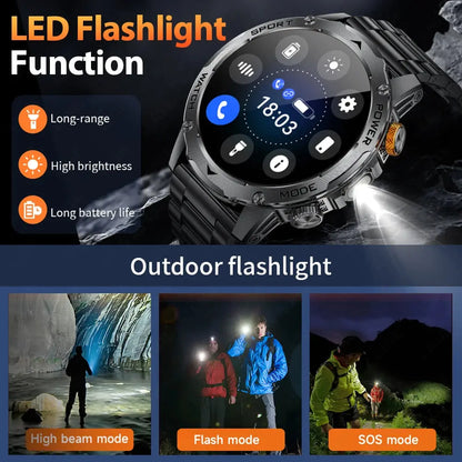 LIGE New Military Outdoor Sport Smart Watch Men Flashlight IP68 Waterproof 1.7" HD Wireless Call Smartwatch 1000mAh Big Battery
