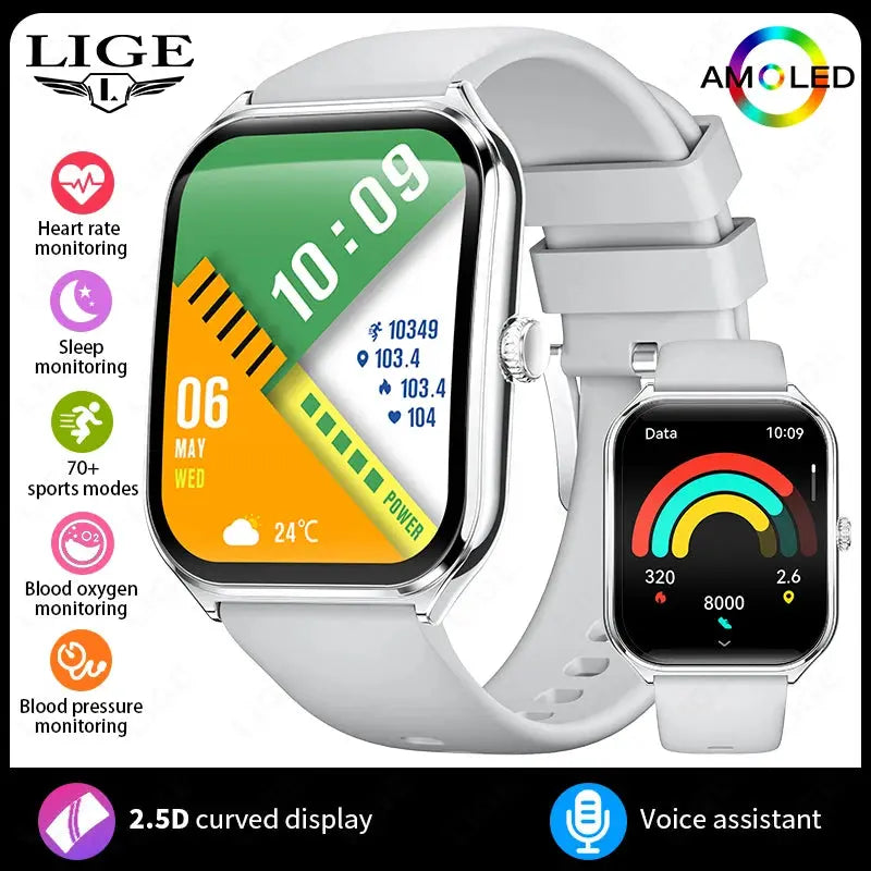 LIGE For HUAWEI Ultra-Thin Smart Watch 1.96" AMOLED Curved Screen Bluetooth Call Heart Rate Blood Pressure Men Women Smartwatch