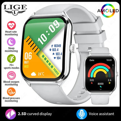 LIGE For HUAWEI Ultra-Thin Smart Watch 1.96" AMOLED Curved Screen Bluetooth Call Heart Rate Blood Pressure Men Women Smartwatch
