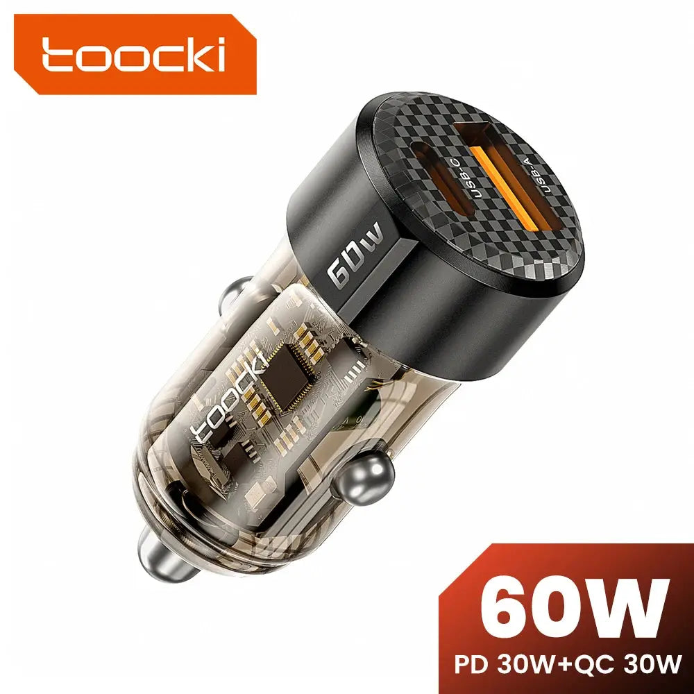 Toocki Transparent USB Type C Car Charger PD QC 3.0 Fast Charging 60W ryshop