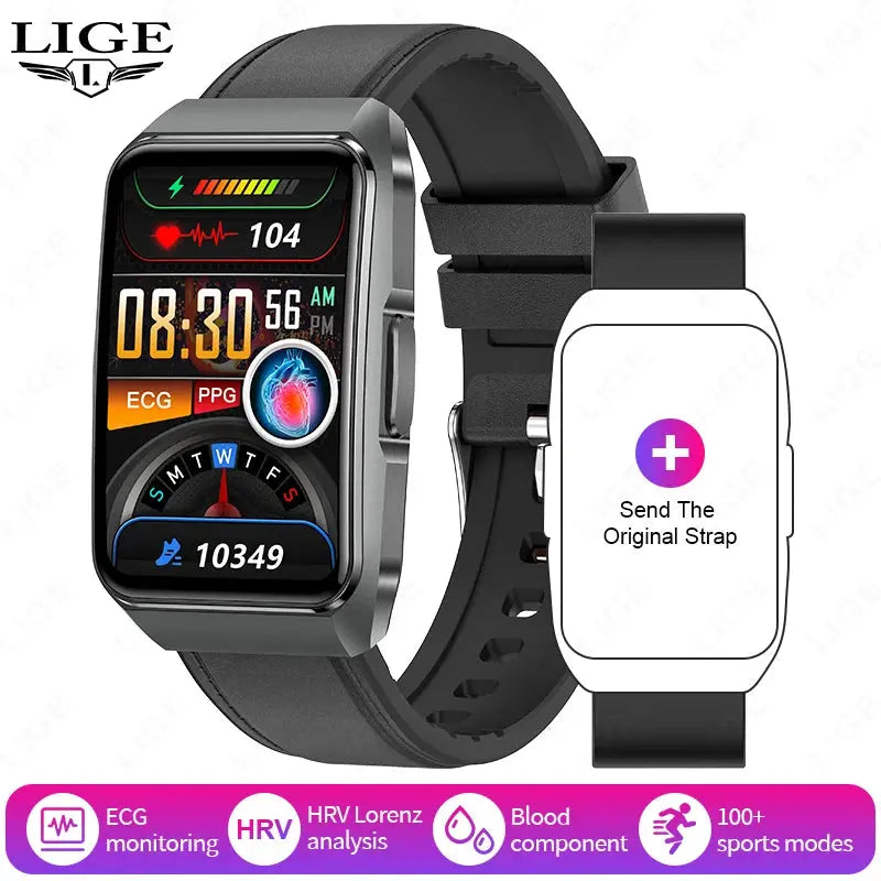LIGE 2025 New AI Diagnosis Blood Lipids Uric Acid Body Composition Test Smart Watch Men ECG+PPG Bluetooth Call Health Smartwatch