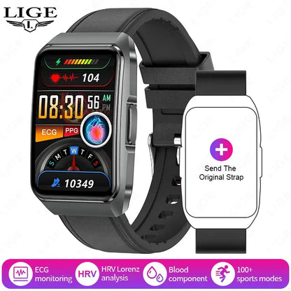LIGE 2025 New AI Diagnosis Blood Lipids Uric Acid Body Composition Test Smart Watch Men ECG+PPG Bluetooth Call Health Smartwatch