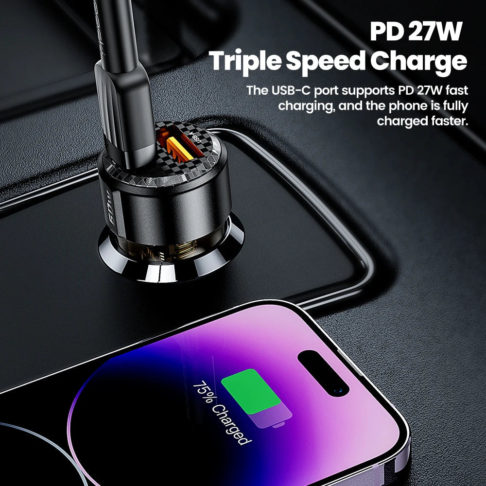 Toocki Transparent USB Type C Car Charger PD QC 3.0 Fast Charging 60W ryshop
