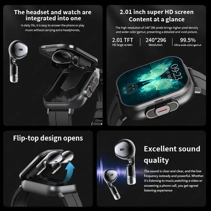 LIGE New 2 In 1 TWS Smart Watch With Earbuds Heart Rate NFC Bluetooth Call Music Play Sports Fitness Earphone Smartwatch Men