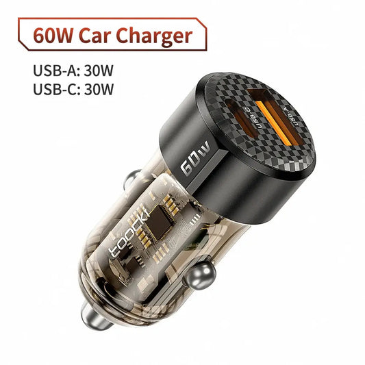 Toocki Transparent USB Type C Car Charger PD QC 3.0 Fast Charging 60W ryshop