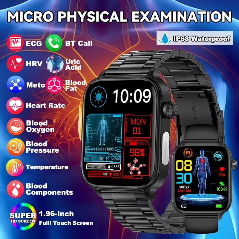 LIGE 2025 New AI Healthy Diagnosis Blood Lipid Uric Acid Blood Pressure Smart Watch Men ECG+PPG Bluetooth Call Health Smartwatch ryshop