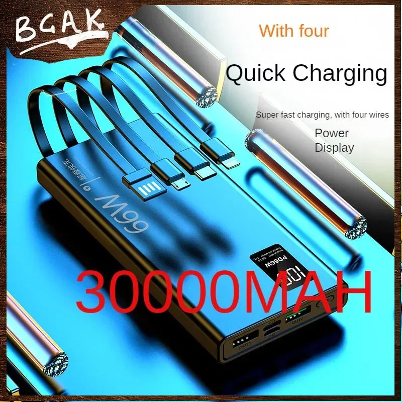 BCAK 30000mAh Fast Charging Power Bank with Built-in Cable ryshop