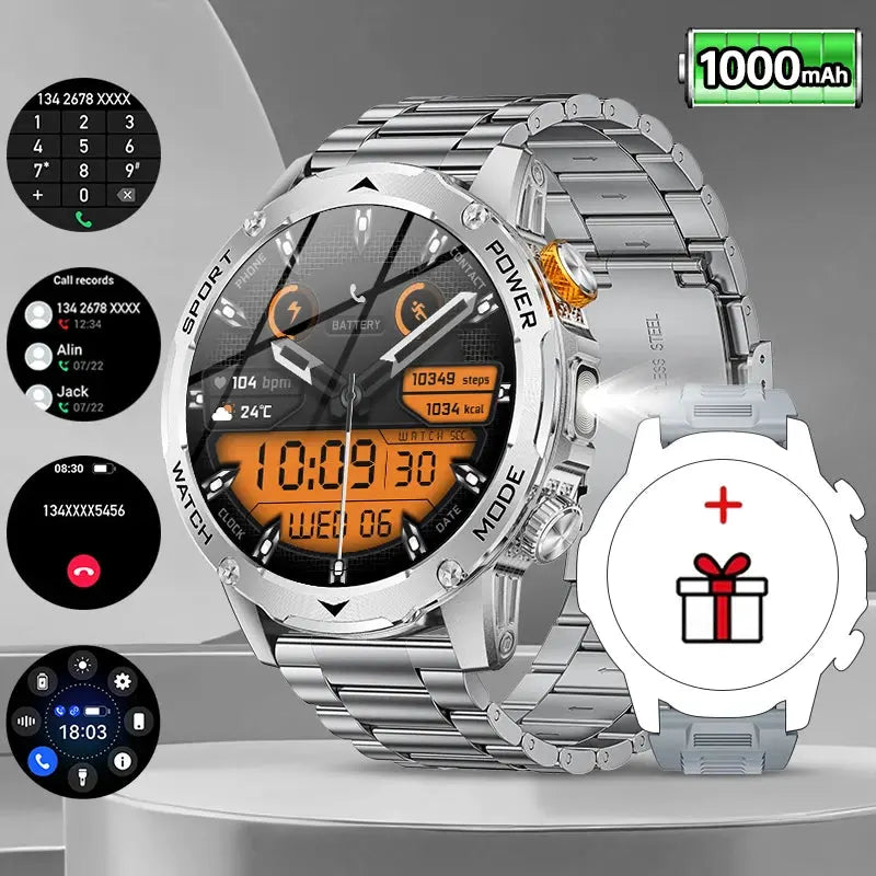 LIGE New Military Outdoor Sport Smart Watch Men Flashlight IP68 Waterproof 1.7" HD Wireless Call Smartwatch 1000mAh Big Battery ryshop