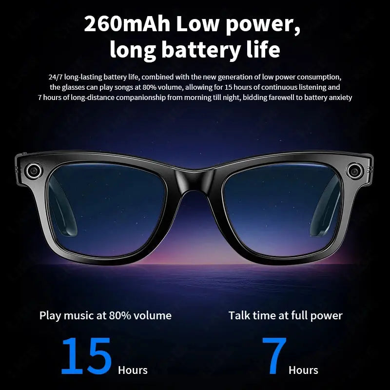 LIGE AI Smart Glasses 720P Camera Video Recorder Bluetooth Call 260mAh Battery Voice Assistant Control Sunglasses For Men Women ryshop