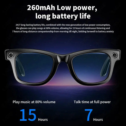 LIGE AI Smart Glasses 720P Camera Video Recorder Bluetooth Call 260mAh Battery Voice Assistant Control Sunglasses For Men Women
