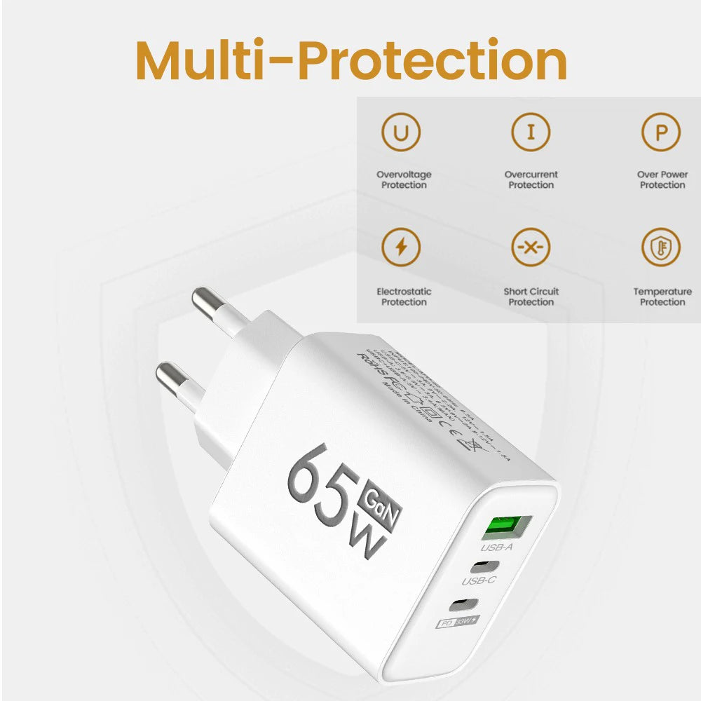65W GaN USB Fast Charging Type C PD Charger ryshop