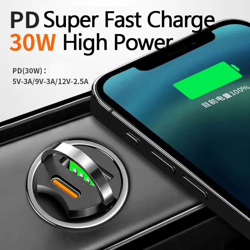 100W Dual Ports Mini USB Car Charger - Super Fast Charging Adapter ryshop