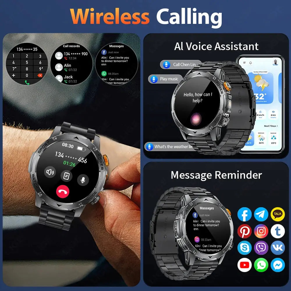LIGE New Military Outdoor Sport Smart Watch Men Flashlight IP68 Waterproof 1.7" HD Wireless Call Smartwatch 1000mAh Big Battery ryshop
