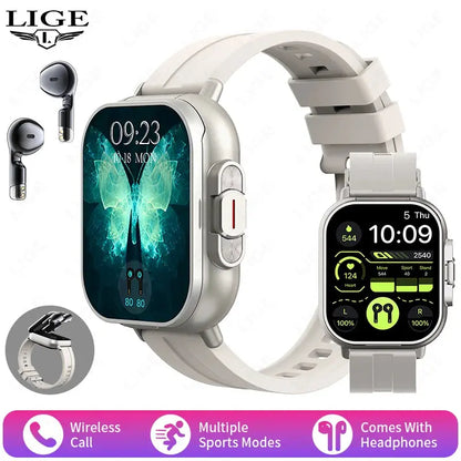 LIGE New 2 In 1 TWS Smart Watch With Earbuds Heart Rate NFC Bluetooth Call Music Play Sports Fitness Earphone Smartwatch Men