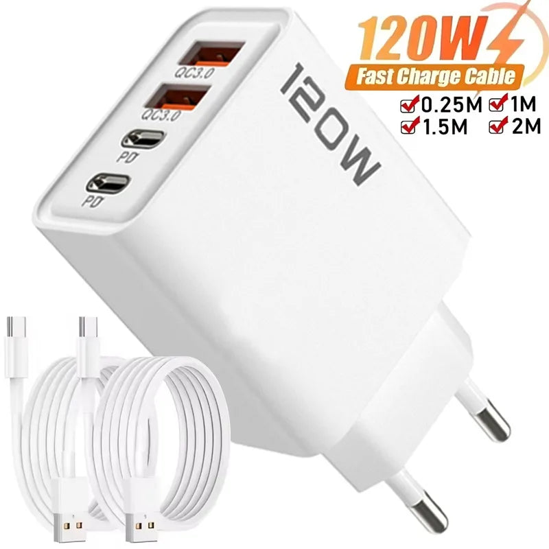 120W 4 Port USB Type C Charger - Fast Charging Adapter for Devices ryshop