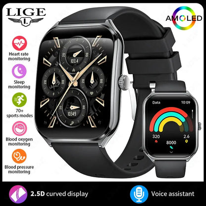 LIGE For HUAWEI Ultra-Thin Smart Watch 1.96" AMOLED Curved Screen Bluetooth Call Heart Rate Blood Pressure Men Women Smartwatch