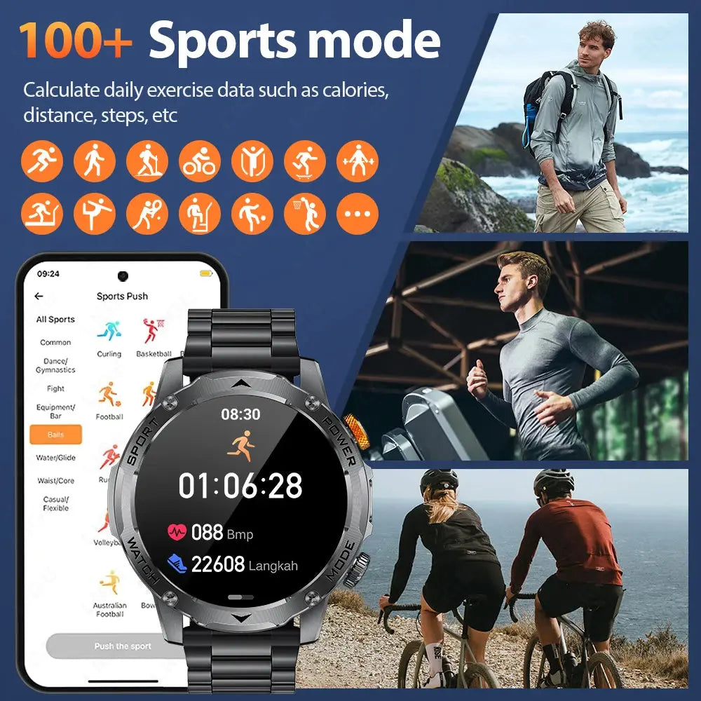 LIGE New Military Outdoor Sport Smart Watch Men Flashlight IP68 Waterproof 1.7" HD Wireless Call Smartwatch 1000mAh Big Battery ryshop
