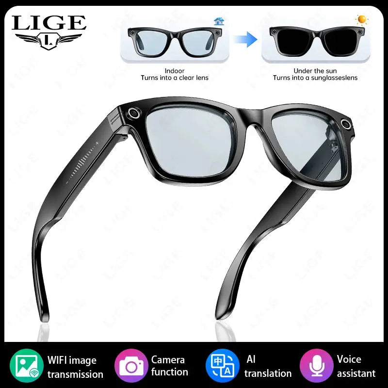 LIGE AI Smart Glasses 8MP Camera Video Recording Translator Sunglasses Men Women Bluetooth Call Music Play Color-Changing Lenses ryshop