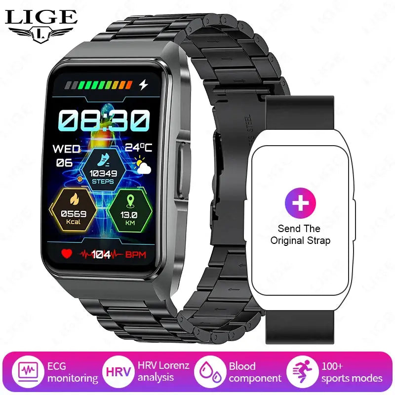 LIGE 2025 New AI Diagnosis Blood Lipids Uric Acid Body Composition Test Smart Watch Men ECG+PPG Bluetooth Call Health Smartwatch