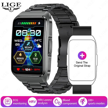 LIGE 2025 New AI Diagnosis Blood Lipids Uric Acid Body Composition Test Smart Watch Men ECG+PPG Bluetooth Call Health Smartwatch