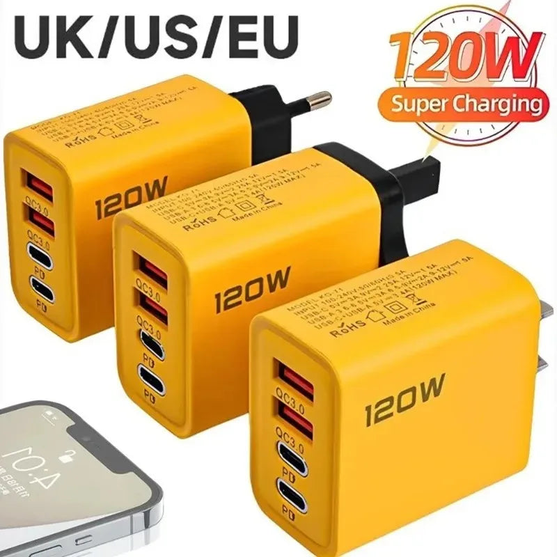 120W Fast Charging 4 Ports Mobile Phone Charger ryshop