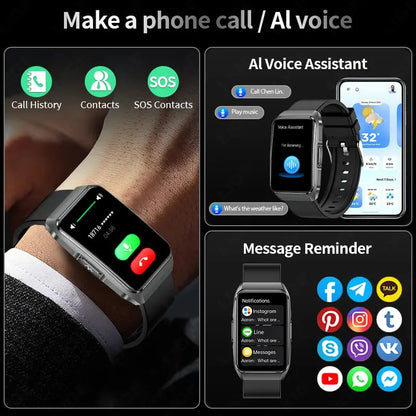 LIGE 2025 New AI Diagnosis Blood Lipids Uric Acid Body Composition Test Smart Watch Men ECG+PPG Bluetooth Call Health Smartwatch