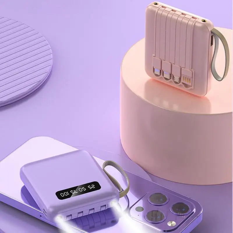 Mirror Screen Mini Fast Charge 20000mAh Power Bank with Built-In Cables ryshop