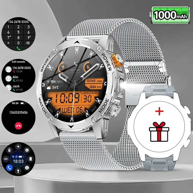 LIGE New Military Outdoor Sport Smart Watch Men Flashlight IP68 Waterproof 1.7" HD Wireless Call Smartwatch 1000mAh Big Battery ryshop