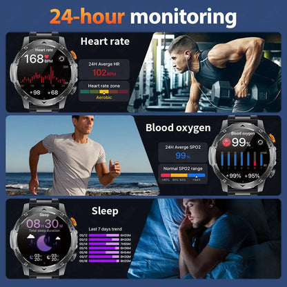 LIGE New Military Outdoor Sport Smart Watch Men Flashlight IP68 Waterproof 1.7" HD Wireless Call Smartwatch 1000mAh Big Battery