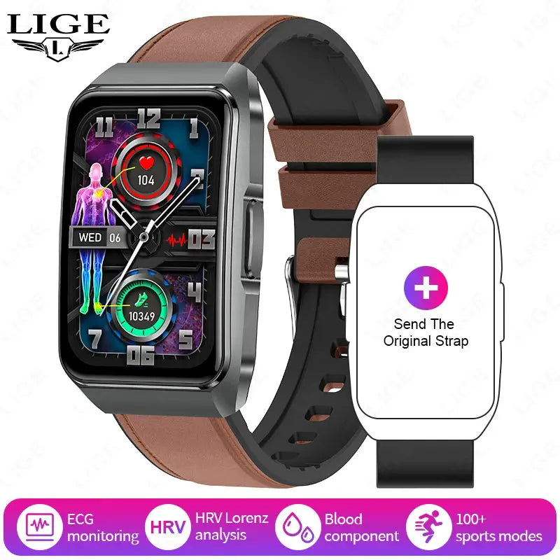 LIGE 2025 New AI Diagnosis Blood Lipids Uric Acid Body Composition Test Smart Watch Men ECG+PPG Bluetooth Call Health Smartwatch