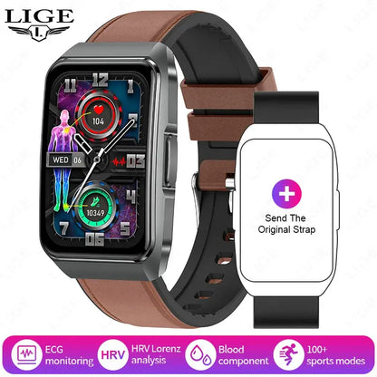 LIGE 2025 New AI Diagnosis Blood Lipids Uric Acid Body Composition Test Smart Watch Men ECG+PPG Bluetooth Call Health Smartwatch