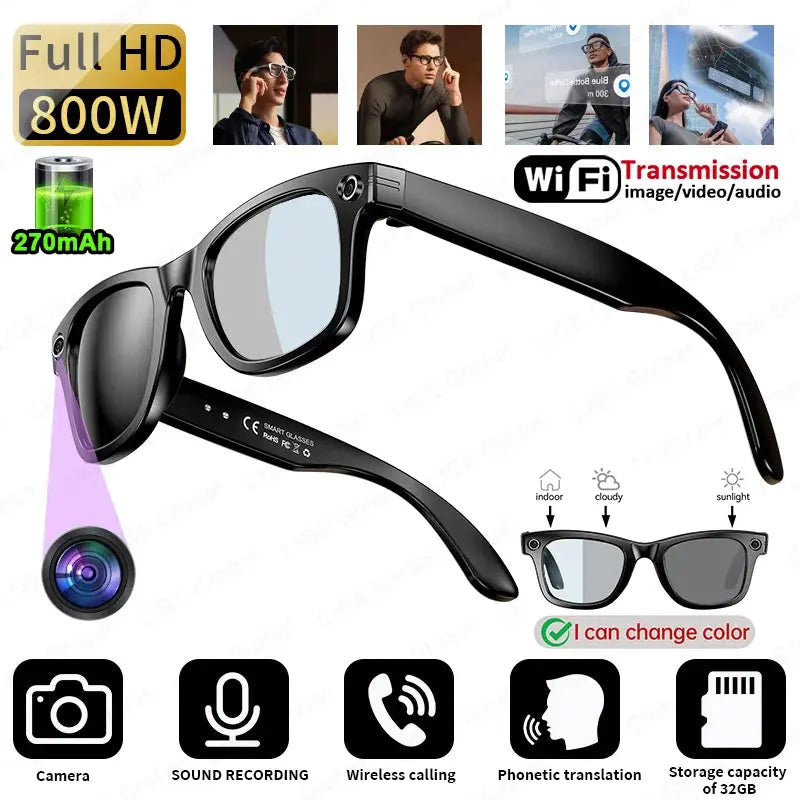 LIGE AI Smart Glasses 8MP Camera Video Recording Translator Sunglasses Men Women Bluetooth Call Music Play Color-Changing Lenses ryshop